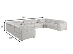 Light Gray Italian Leather Power Reclining U Shaped Ten Piece Corner Sectional With Console