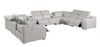 Light Gray Italian Leather Power Reclining U Shaped Ten Piece Corner Sectional With Console