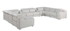 Light Gray Italian Leather Power Reclining U Shaped Ten Piece Corner Sectional With Console