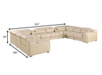 Beige Italian Leather Power Reclining U Shaped Ten Piece Corner Sectional With Console