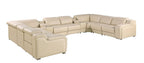 Beige Italian Leather Power Reclining U Shaped Ten Piece Corner Sectional With Console