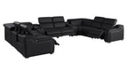 Black Italian Leather Power Reclining U Shaped Ten Piece Corner Sectional With Console