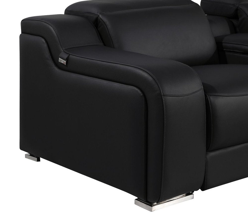 Black Italian Leather Power Reclining U Shaped Ten Piece Corner Sectional With Console