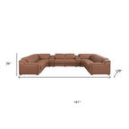 Chestnut Italian Leather Power Reclining U Shaped Ten Piece Corner Sectional With Console