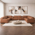 Chestnut Italian Leather Power Reclining U Shaped Ten Piece Corner Sectional With Console