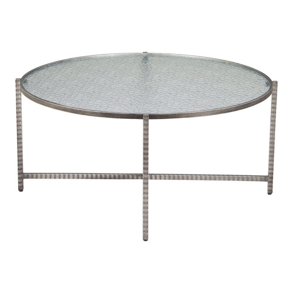 41" Silver Glass and Steel Round Cross Legs Coffee Table