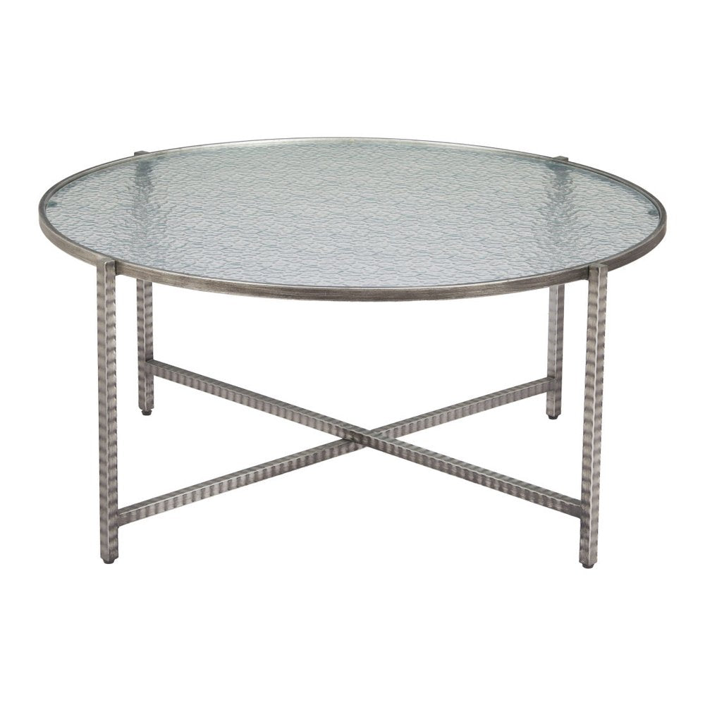 41" Silver Glass and Steel Round Cross Legs Coffee Table