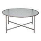 41" Silver Glass and Steel Round Cross Legs Coffee Table