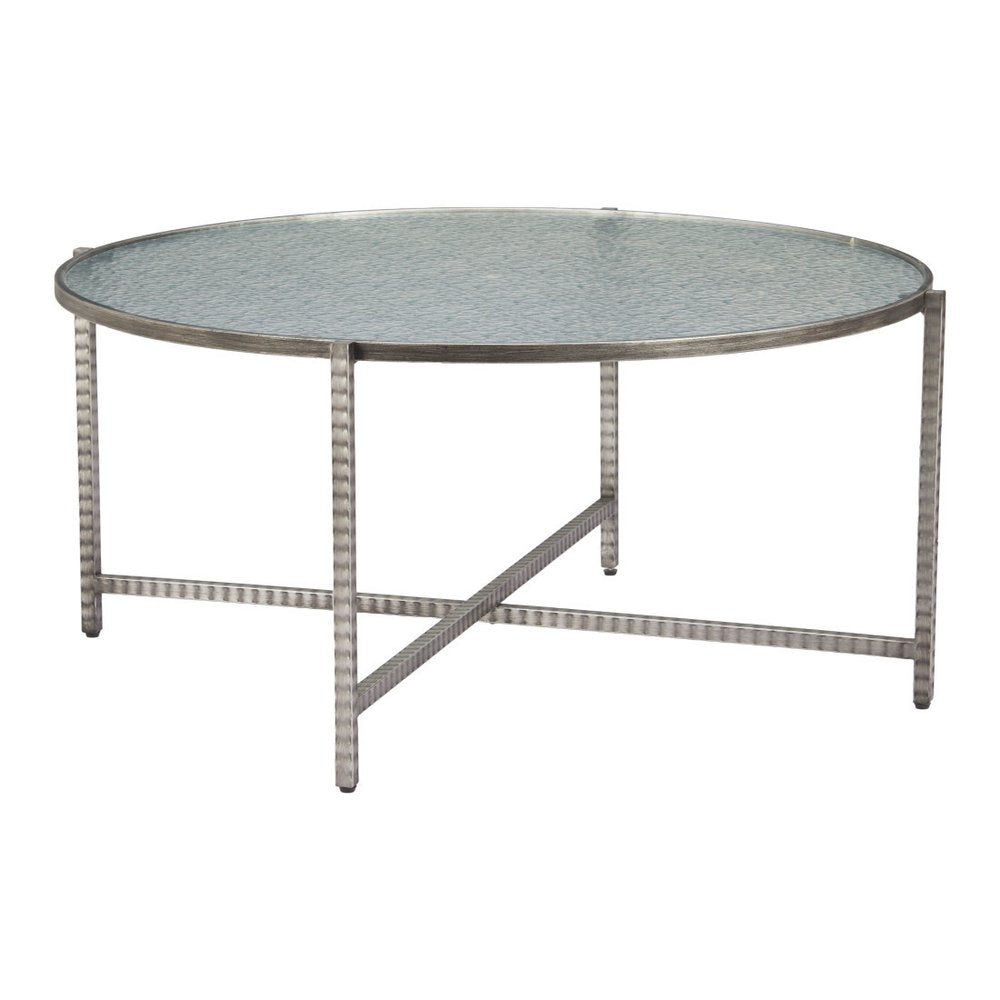 41" Silver Glass and Steel Round Cross Legs Coffee Table