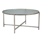 41" Silver Glass and Steel Round Cross Legs Coffee Table