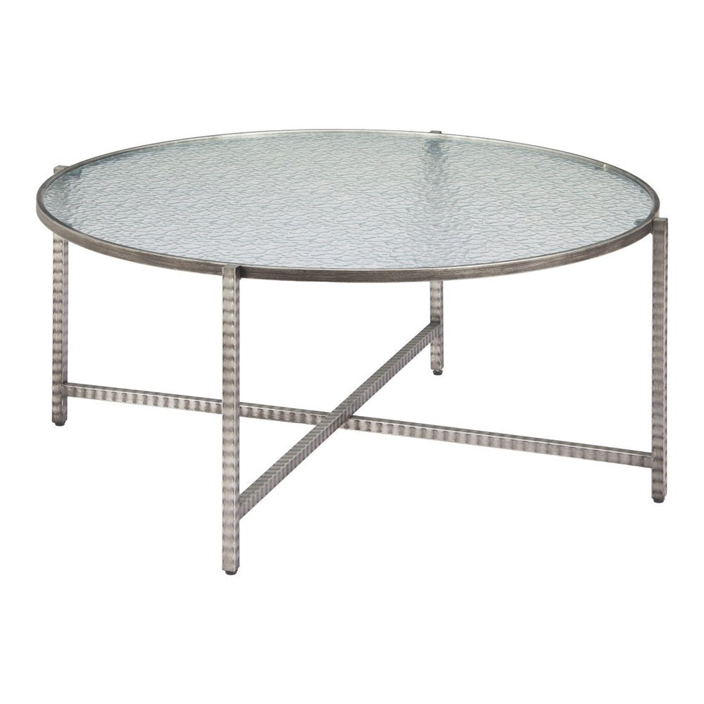 41" Silver Glass and Steel Round Cross Legs Coffee Table