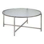 41" Silver Glass and Steel Round Cross Legs Coffee Table