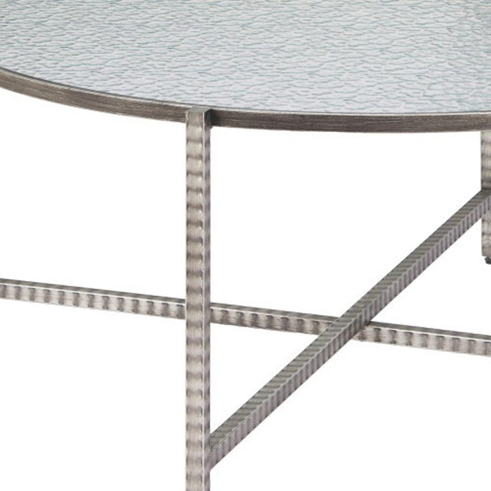 41" Silver Glass and Steel Round Cross Legs Coffee Table