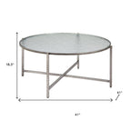 41" Silver Glass and Steel Round Cross Legs Coffee Table