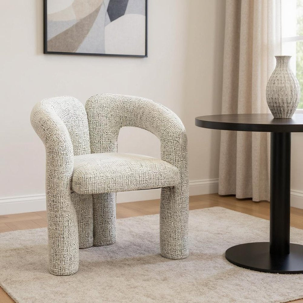 Gray Upholstery And Solid Wood Open Back Dining Arm Chair