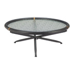 40" Black Glass Solid Wood and Steel Round Cross Legs Coffee Table