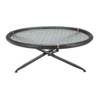 40" Black Glass Solid Wood and Steel Round Cross Legs Coffee Table