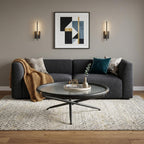 40" Black Glass Solid Wood and Steel Round Cross Legs Coffee Table