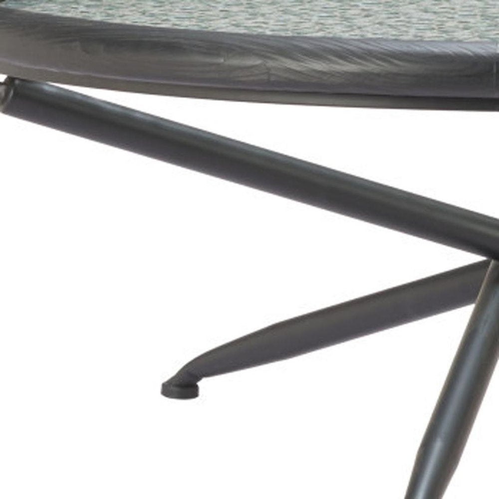 40" Black Glass Solid Wood and Steel Round Cross Legs Coffee Table