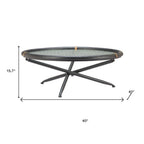 40" Black Glass Solid Wood and Steel Round Cross Legs Coffee Table