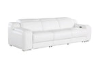 103" White Italian Leather Reclining USB Sofa