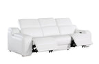 103" White Italian Leather Reclining USB Sofa