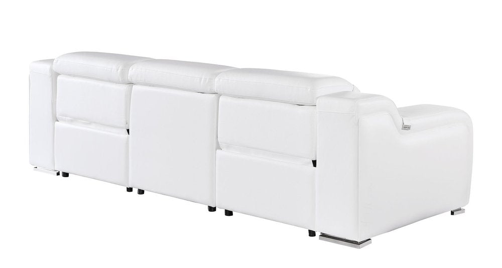 103" White Italian Leather Reclining USB Sofa