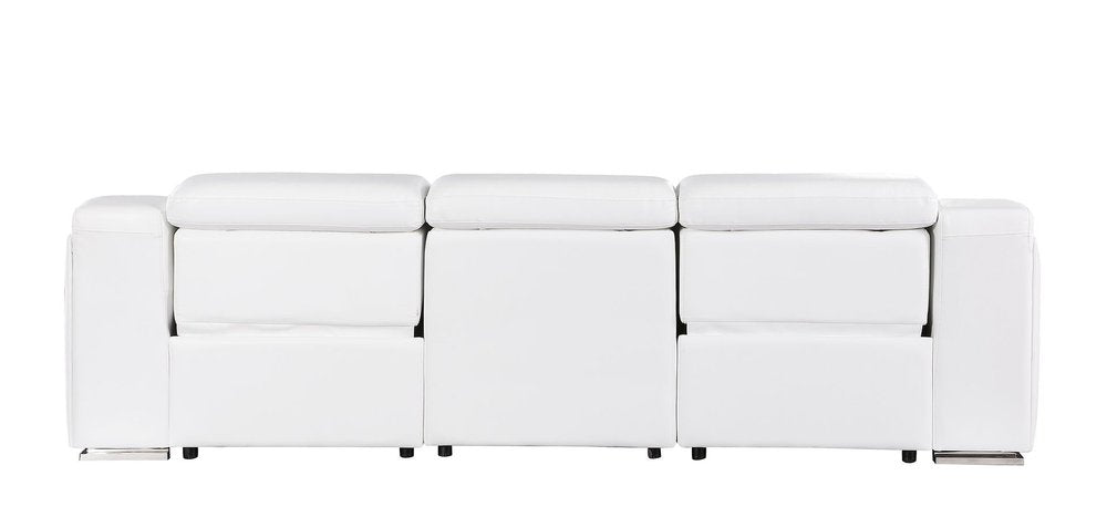 103" White Italian Leather Reclining USB Sofa