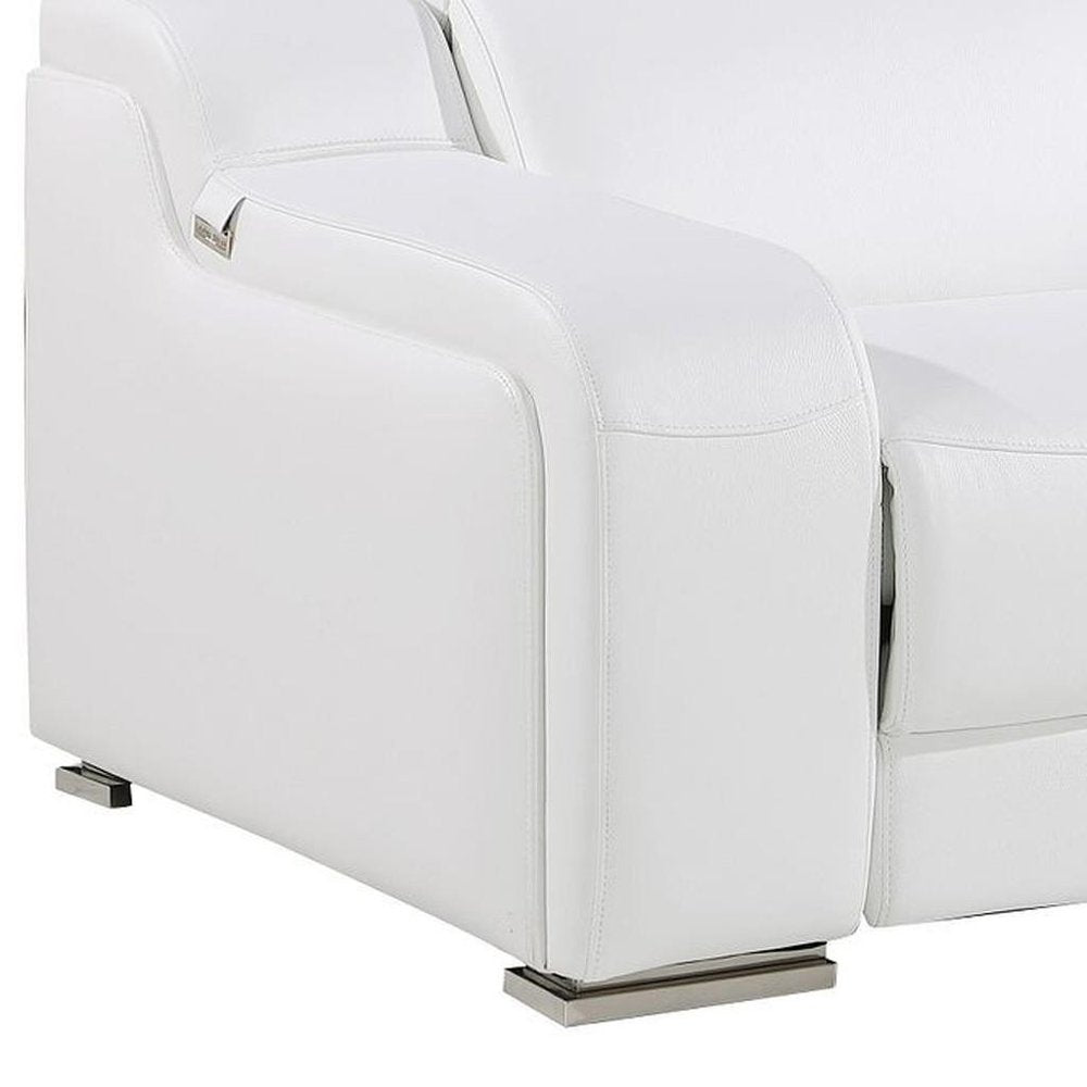 103" White Italian Leather Reclining USB Sofa