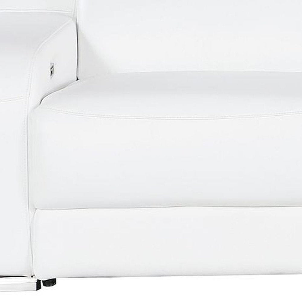 103" White Italian Leather Reclining USB Sofa