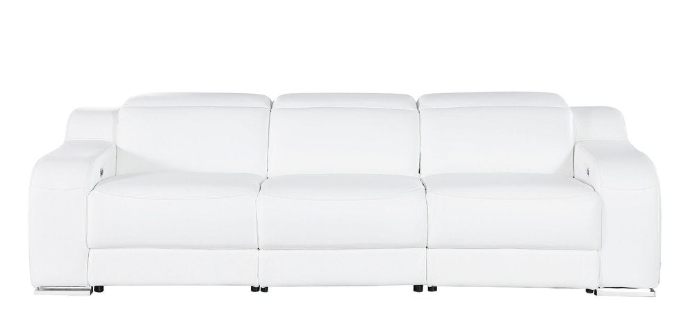 103" White Italian Leather Reclining USB Sofa