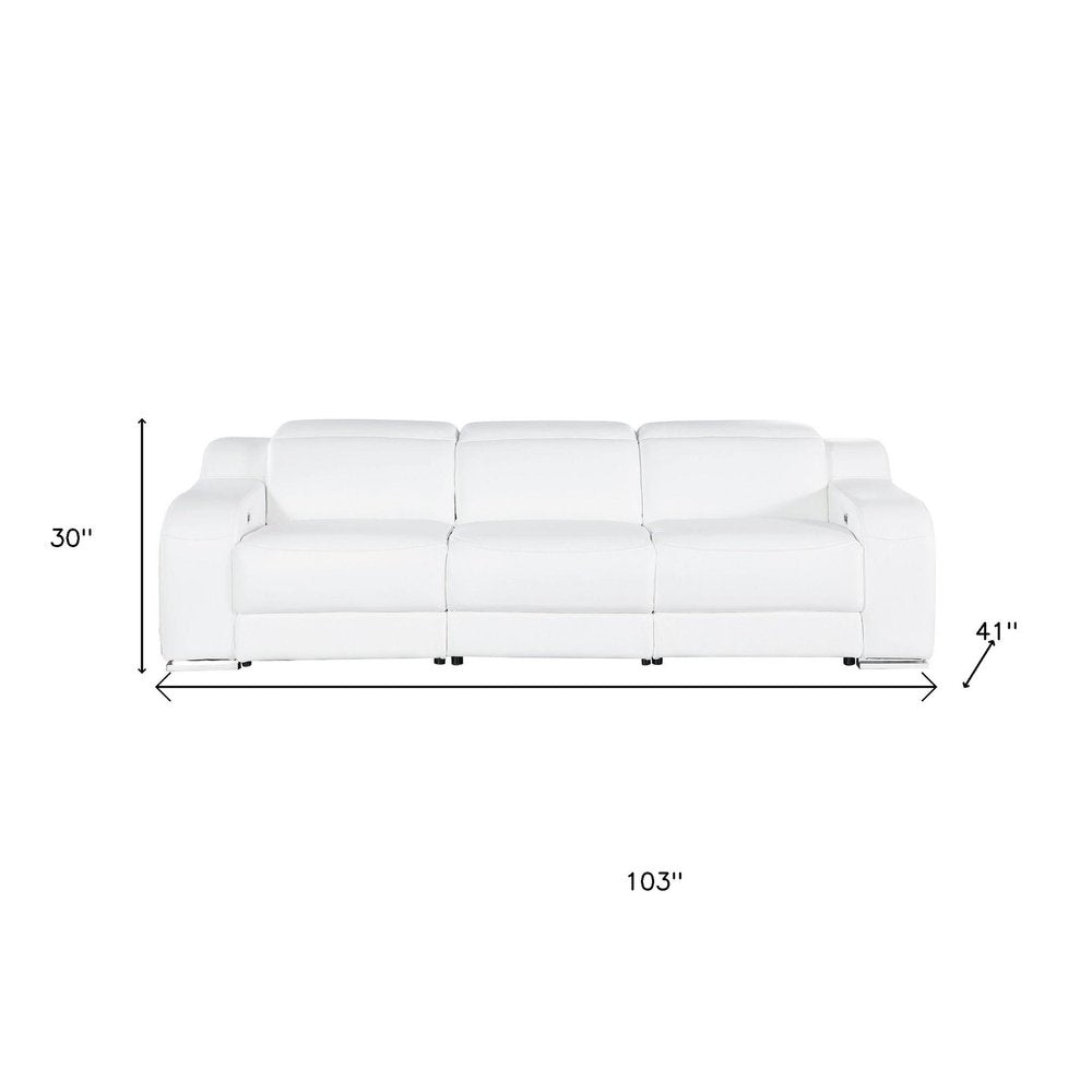 103" Beige Italian Leather Reclining USB Sofa