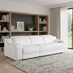 103" White Italian Leather Reclining USB Sofa