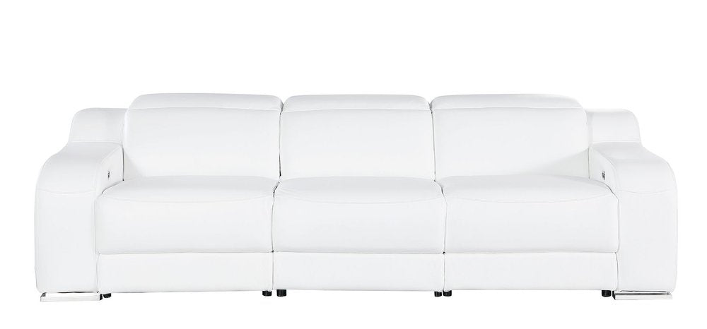 103" White Italian Leather Reclining USB Sofa