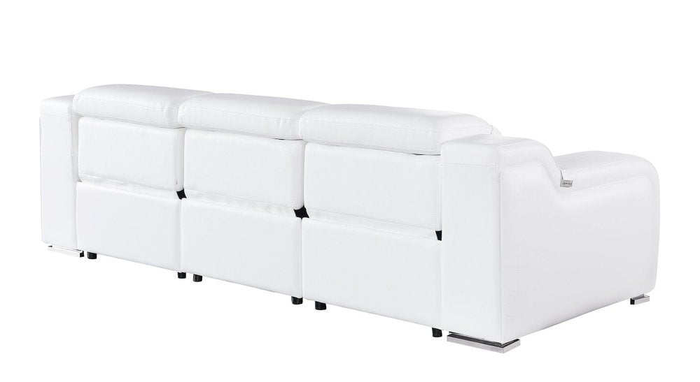 103" Beige Italian Leather Reclining USB Sofa