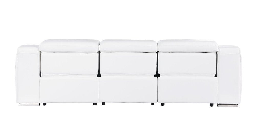 103" White Italian Leather Reclining USB Sofa