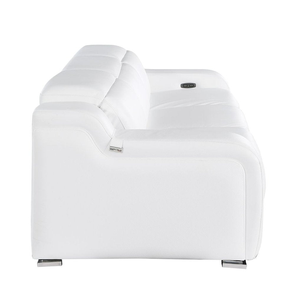 103" White Italian Leather Reclining USB Sofa