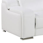129" White Italian Leather Reclining USB Sofa And Storage
