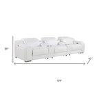 129" White Italian Leather Reclining USB Sofa And Storage