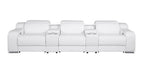 129" White Italian Leather Reclining USB Sofa And Storage