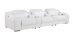 129" White Italian Leather Reclining USB Sofa And Storage