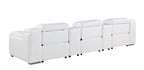 129" White Italian Leather Reclining USB Sofa And Storage