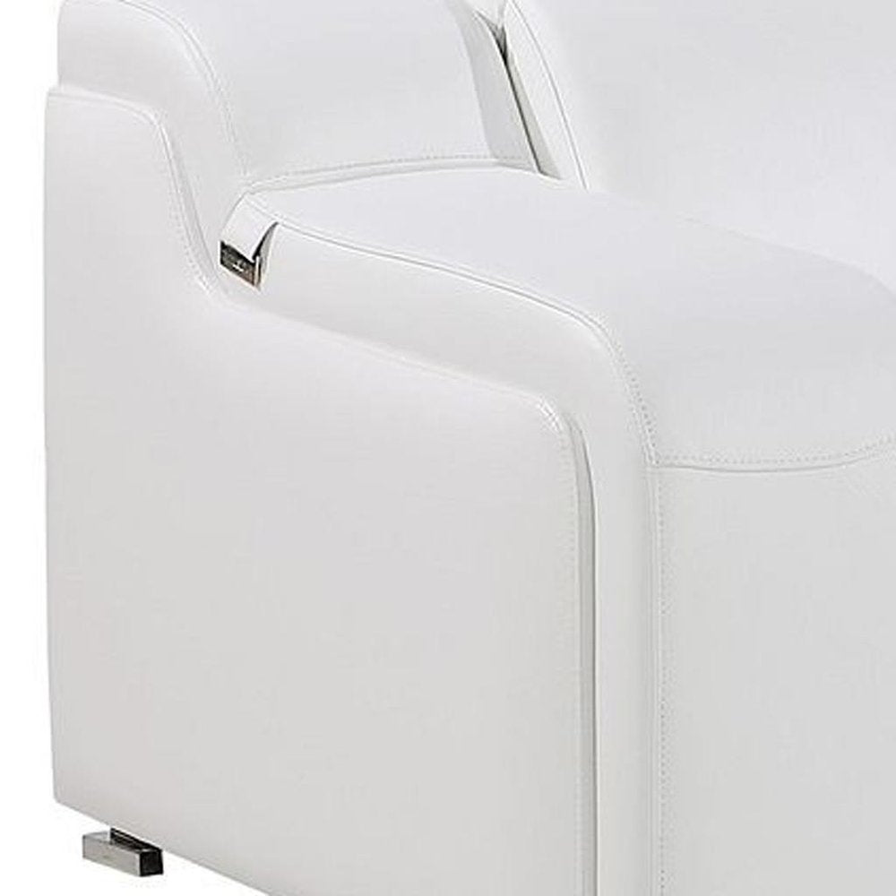 129" White Italian Leather Reclining USB Sofa And Storage