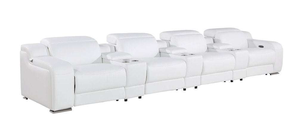 169" White Italian Leather Reclining USB and Wireless Charger Sofa And Storage