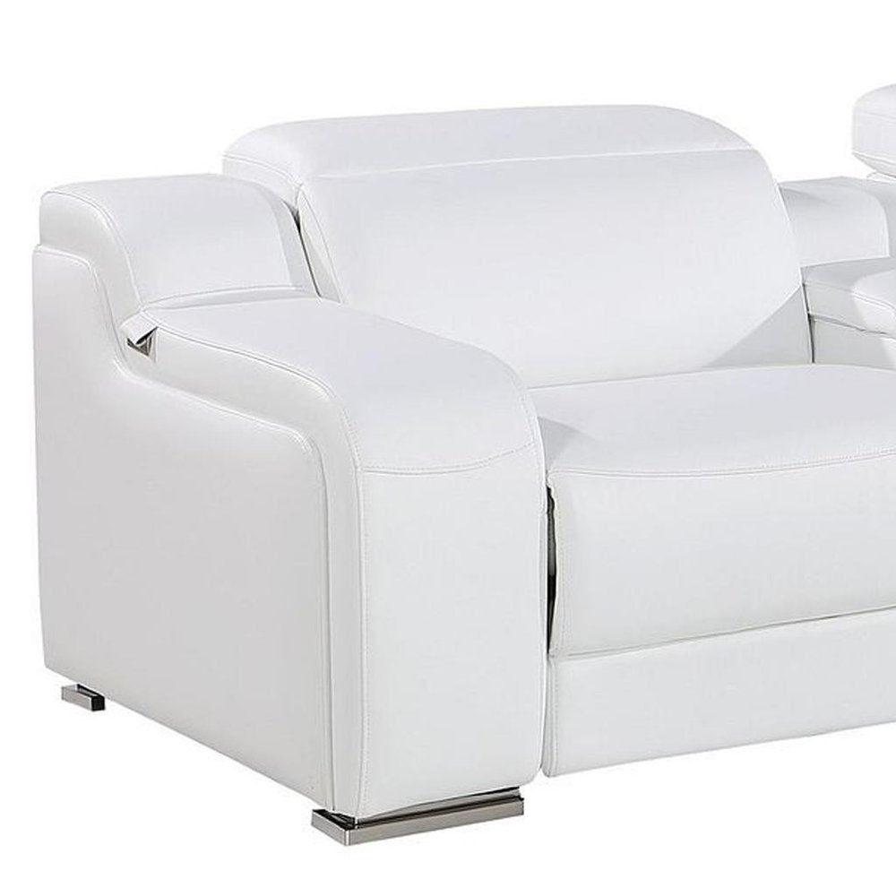169" White Italian Leather Reclining USB and Wireless Charger Sofa And Storage
