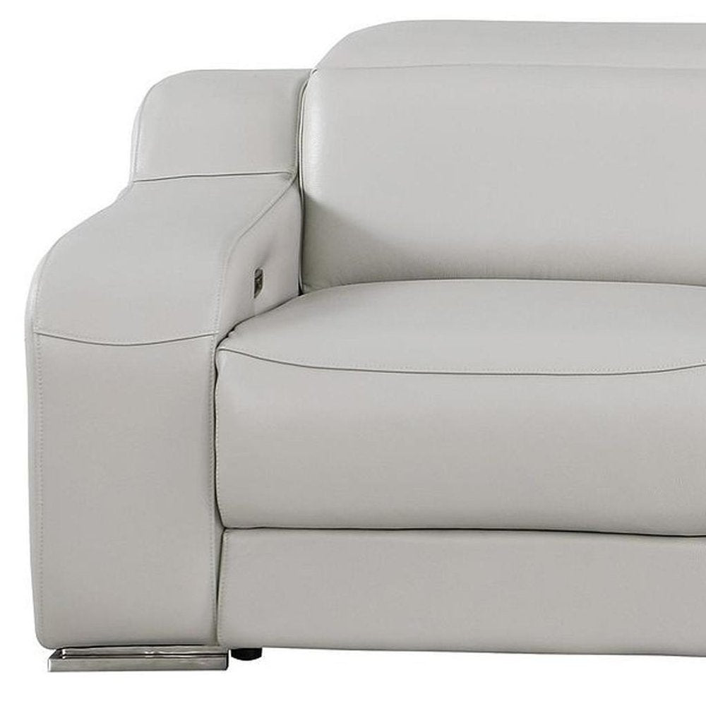 103" White Italian Leather Reclining USB Sofa