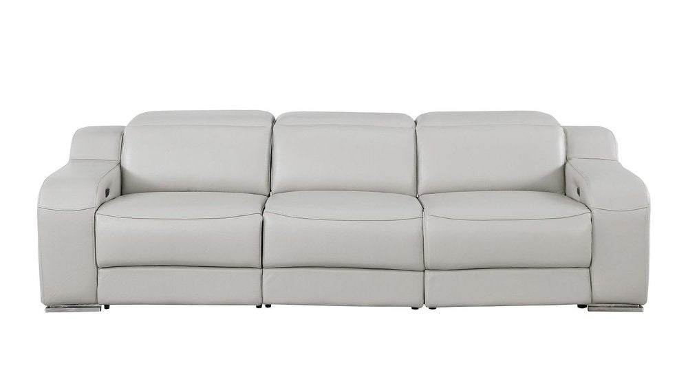 103" White Italian Leather Reclining USB Sofa