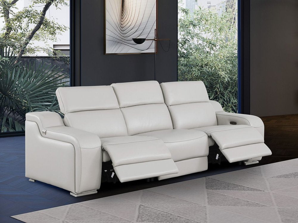 103" White Italian Leather Reclining USB Sofa