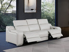 103" White Italian Leather Reclining USB Sofa