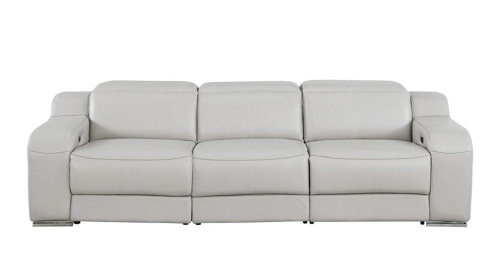 103" White Italian Leather Reclining USB Sofa